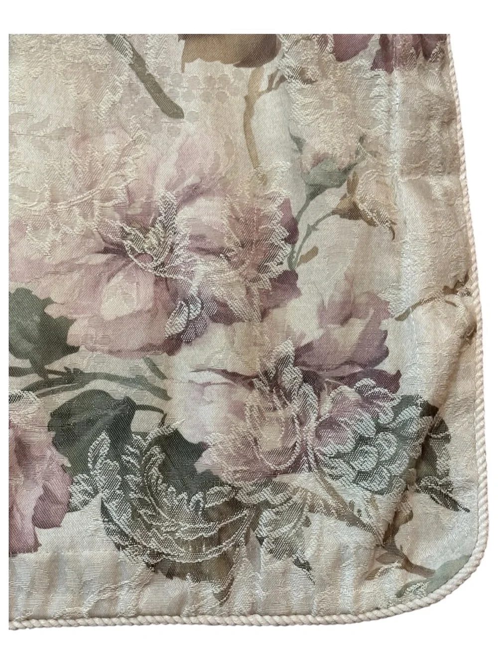 2 Burlington Home Floral Damask Standard Pillow Shams Beige Mauve Rose Rope Edge